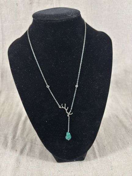 Sterling chain with antler and turquoise pendant 5 grams total weight image