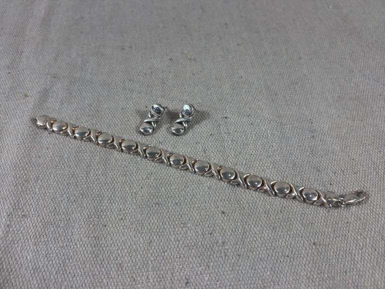 Italian silver bracelet and post earrings 16 g total weight image