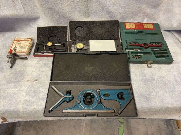 Made in China Combination set, Starrett "last word" dial indicator, Starrett dial caliper no. 120. image