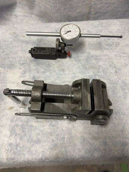 Mighty Mag magnetic Mount, Techlock dial indicator with 2-in range. One revolution equals 0.1 in, 3-in tilting machinist vise. image