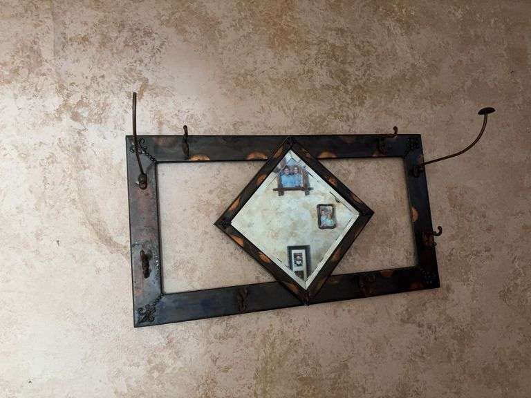 Metal coat rack w/ beveled edge mirror image