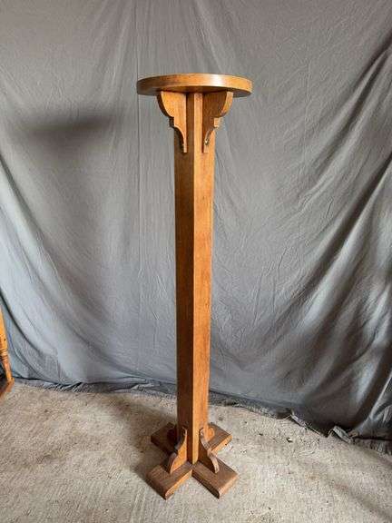 53" tall square column plant stand 12" round image
