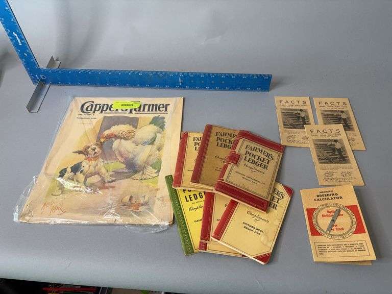 Farmers pocket ledger, magnetic breeding calculator, Cappers Farmer 1933, etc image