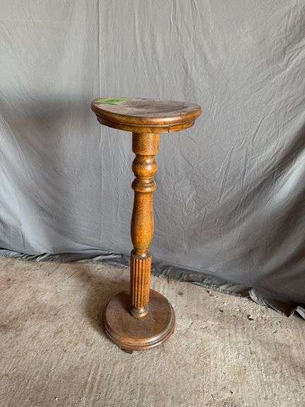 33" tall oak turned pedestal plant stand 12" round image