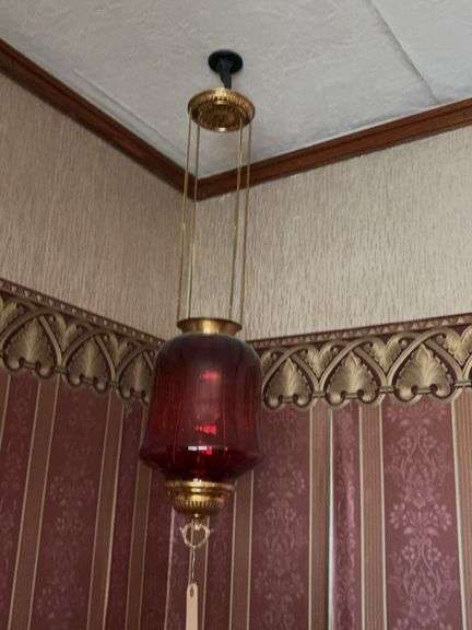 Hanging sanctuary lamp w cranberry shade image