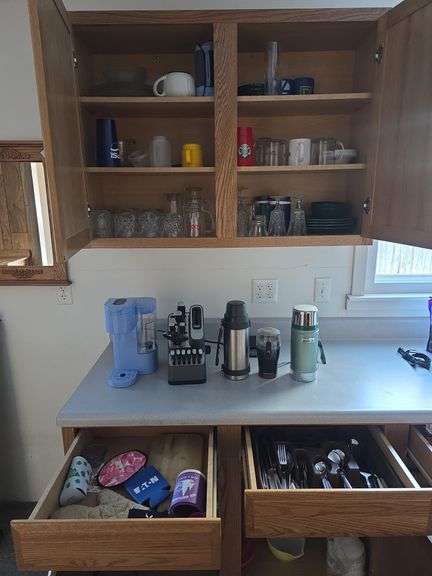 Cups, silverware, plates, utensils, coffee maker, knife set, Pots and pans, check all pictures-Bring boxes to pack image