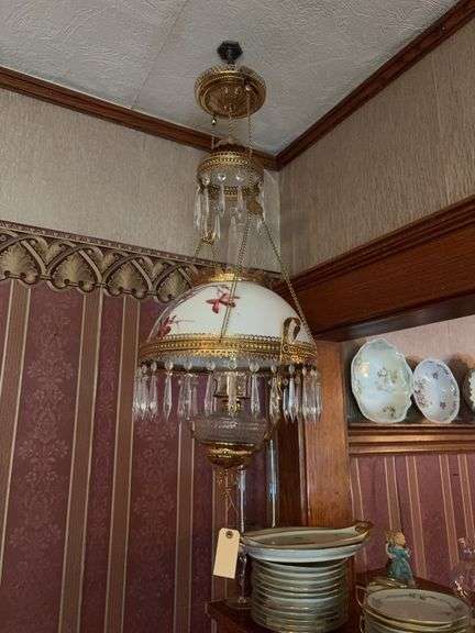 Hanging prism lamp with smoke bell, matching rings, clear glass font, professionally polished, ceiling reel image