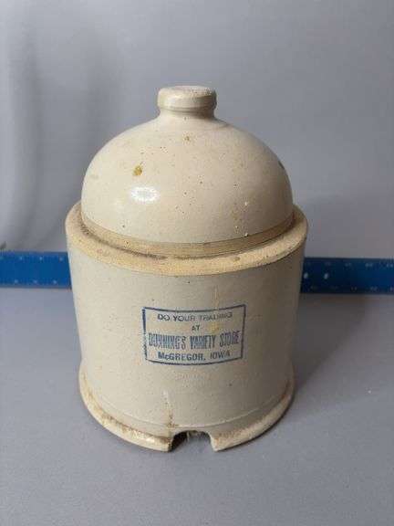 Dunnings Variety Store McGregor, Iowa Red Wing stoneware chicken waterer Cracked, see photos image