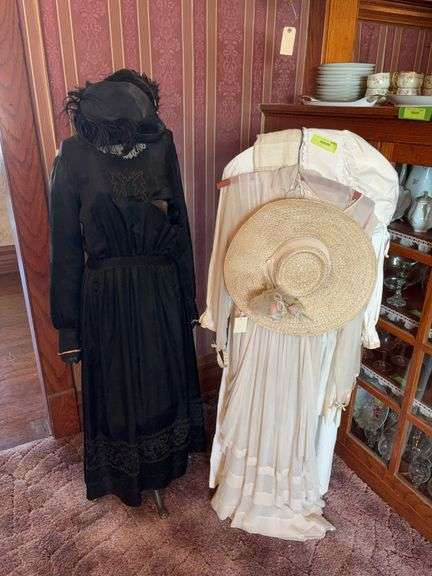 Dress form, metal dress stand and clothing Black dress is in poor shape image