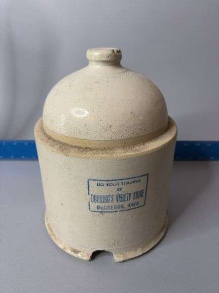 Dunnings Variety Store McGregor, Iowa Red Wing stoneware chicken waterer Chipped, see photos image