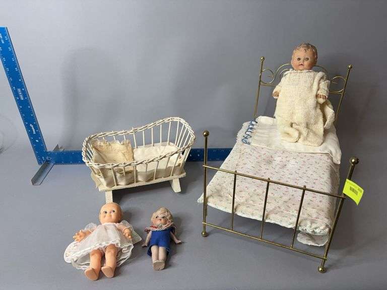 Doll beds with dolls-Rose O’Nell kewpie, bisque Made in Japan and rubber squeaky doll image