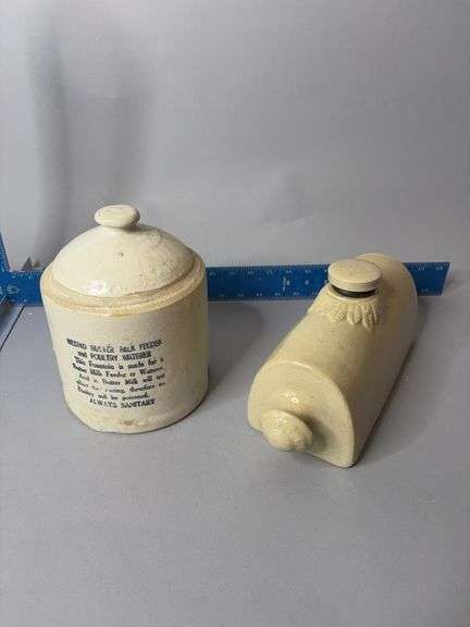 Stoneware foot warmer and Westko butter milk feed and poultry waterer image