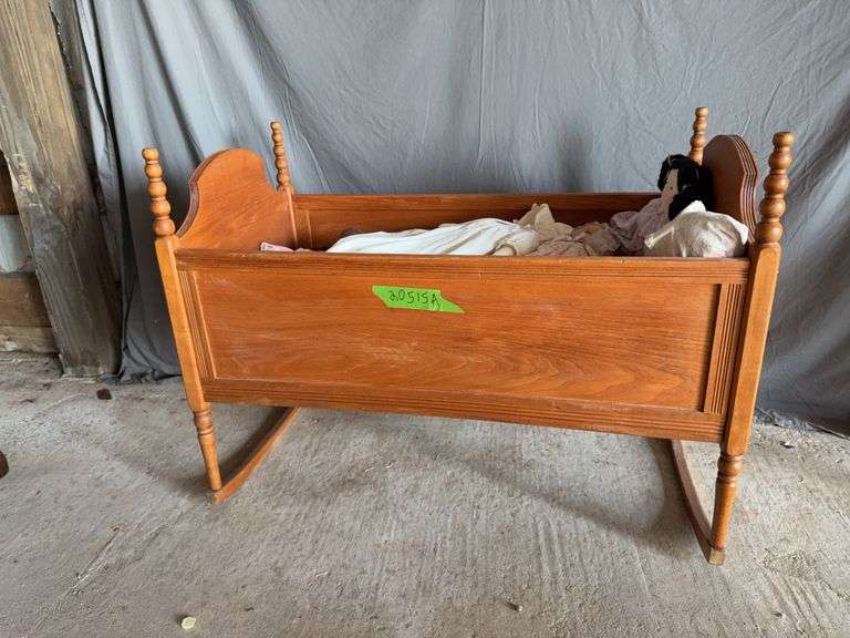 Walnut baby cradle 21 x 38 and babies image