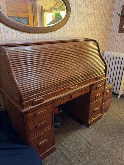 Modern Winners Only oak S curve rolltop desk 29D x 54L x 51H NO CONTENTS image