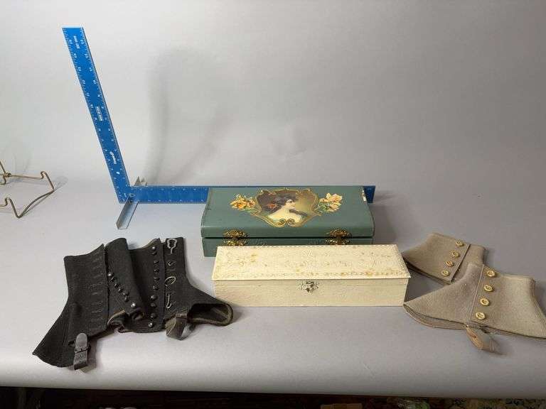 Two 13” long dresser glove boxes, spats image