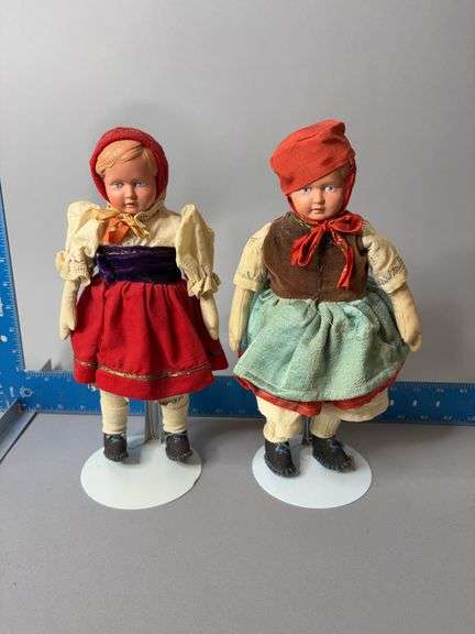 12” tall celluloid dolls w cloth bodies image