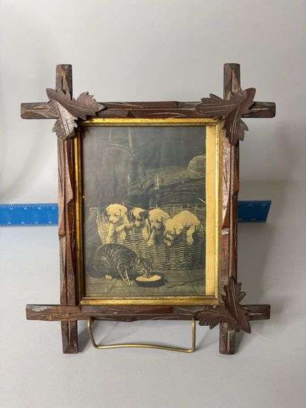 12x14 framed cat and puppy print image