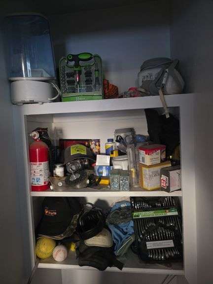 Tool sets, hats, miscellaneous hardware-contents of closet (Bring boxes to pack) image