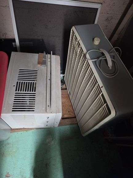 Window AC unit and box fan image