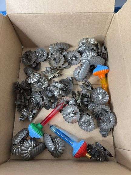 Three bubble lights and tin candle holders image