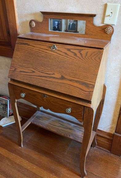 Oak drop front writing desk 14D x 28L x 47H NO CONTENTS image