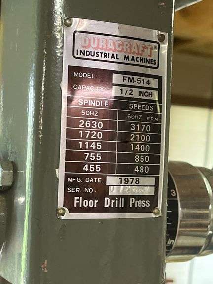 Duracraft floor drill press Model FM-514