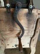 Antique butter churn base w/ hand crank Black Hawk corn sheller