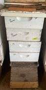 Hive boxes, platform, base, lid, (4) 6.5" boxes 2 with frames, 2 without and misc frame pcs