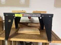 Sears Craftsman router model 315.17381 on homemade stand with Sears Craftsman router/sabre saw table model 25444