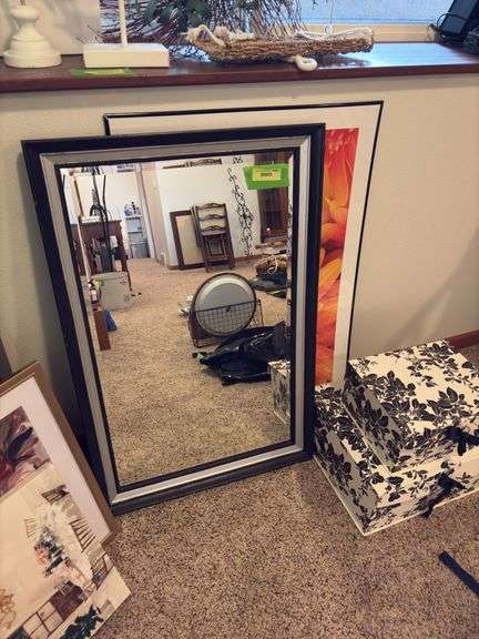 24 x 36 beveled edge mirror, pictures, decorator boxes, etc...