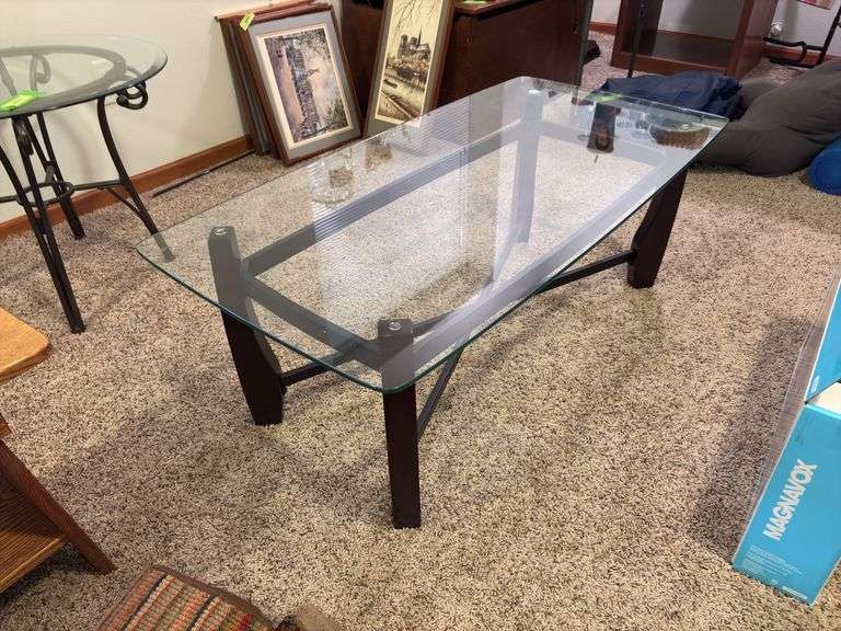 23 x 46 glass top metal legged coffee table