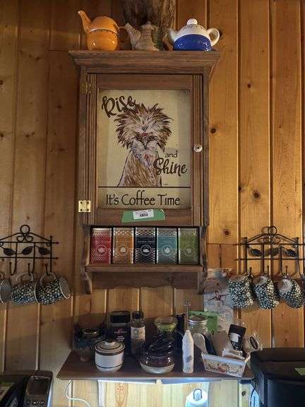 Coffee Time cupboard - coffee cups, spice tins, mugs