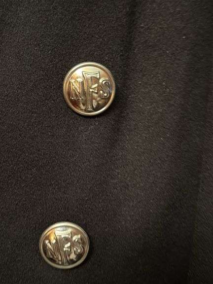 Size M military coat, buttons marked NFS