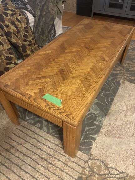 Three end table - step style, wood with glass top and rustic, PLUS coffee table