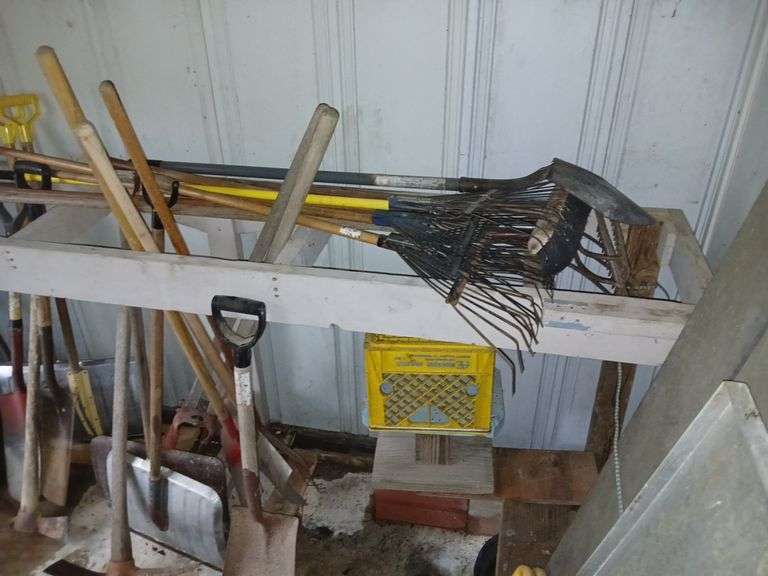 Yard and garden tools-pick, shovels, forks, rakes etc.