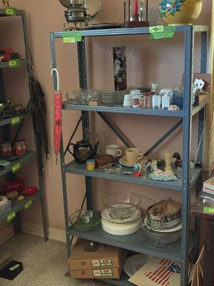 Two metal shelves-16D x 30L x 60H and 12D x 36L x 65H NO CONTENTS
