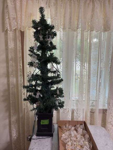 Glass tree ornaments and artificial tree w/ more ornaments