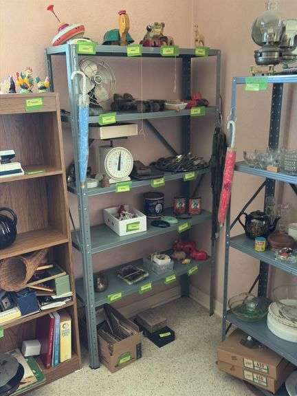 Two metal shelves-16D x 30L x 60H and 12D x 36L x 65H NO CONTENTS