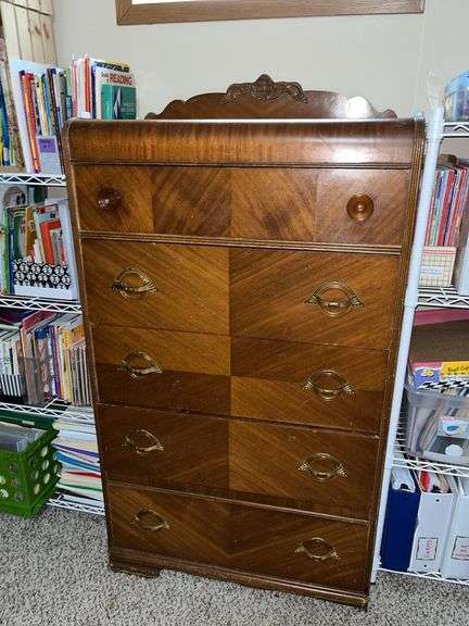 Walnut waterfall front chest of drawers and nightstand dresser is 18d x 32l x 54h NO CONTENTS