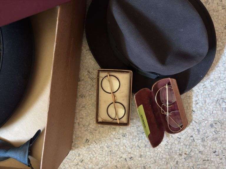 Two pair of spectacles and two men’s hats-Penney’s Marathon size 7 1/8 and Dobbs size 7