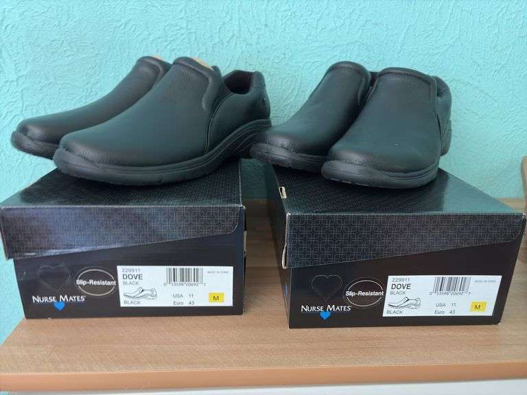 Two pair Nurse Mates Dove size 11 shoes in black and boot jack