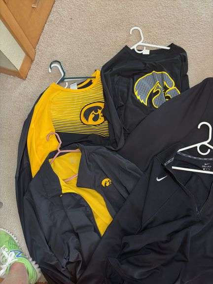 6 hangers of Hawkeye apparel, light coats/jackets most XXL