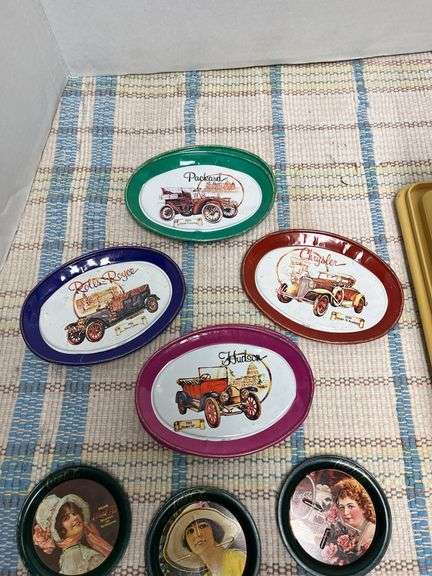 Little tin trays, car tip trays, Coca Cola tin coasters, Tupperware container