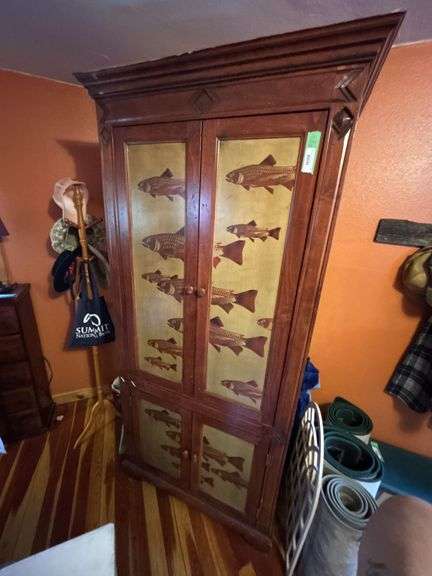 Large and very heavy armoire with fish print - 37 x 22.5 x 86, solid shelves were added in place of the open area for a TV
