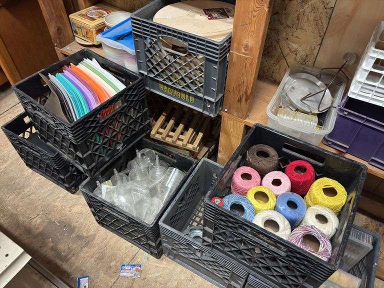 Large assortment of craft items, including thread, foam board, embroidery floss, pots, wood cut out items and so much more
