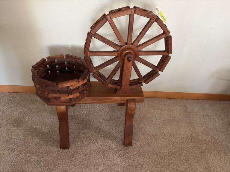Amana walnut spinning wheel plant stand 28" tall
