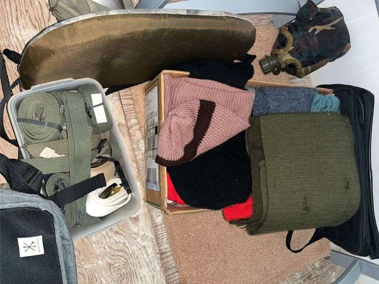 Canteens, seats, belts, hats