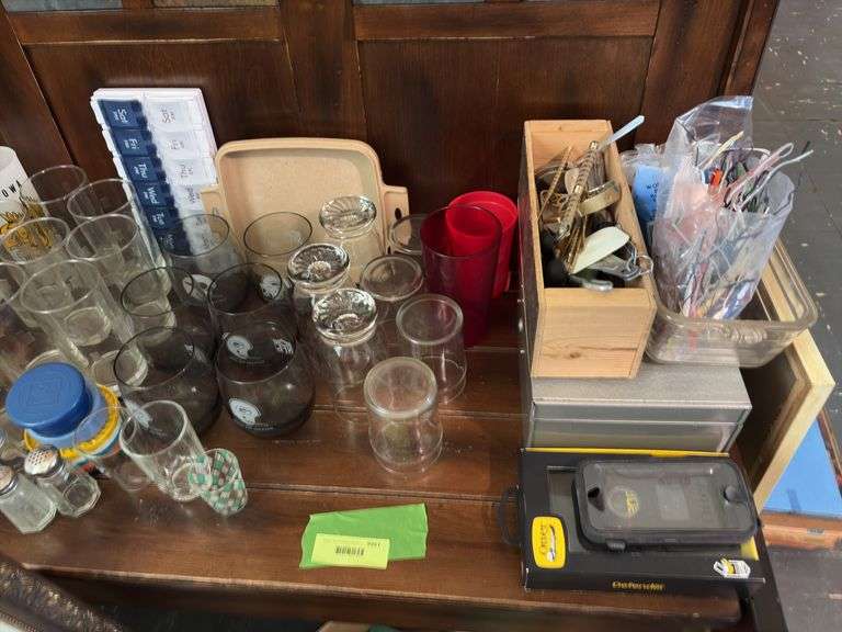 NFL glasses, thermoses, IA Hawkeyes frosted glasses, measuring spoons, clear glass, etc