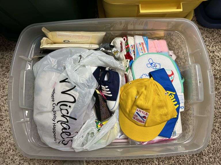 5 totes of kids toys and kids and adult clothes