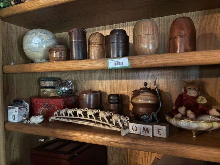 Assorted wood trinket boxes, angels, figurine items